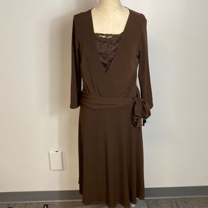 NWT Traces Brown Square Neck Long Sleeve Dress Size 10